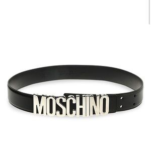 Black and silver Moschino Thick logo belt